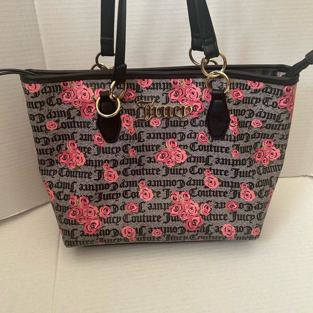 Women Juicy Couture Pink Roses Medium Size Shoulder Handbag